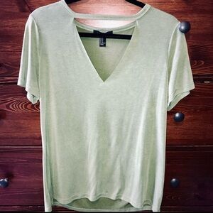 Forever 21 Sage Green V-Neck Short Sleeve Top